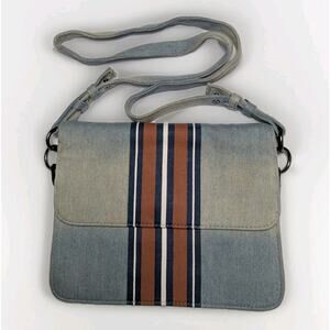 Circus By Sam Edelman Faded Bleached Denim Messenger Crossbody Bag Purse Striped
